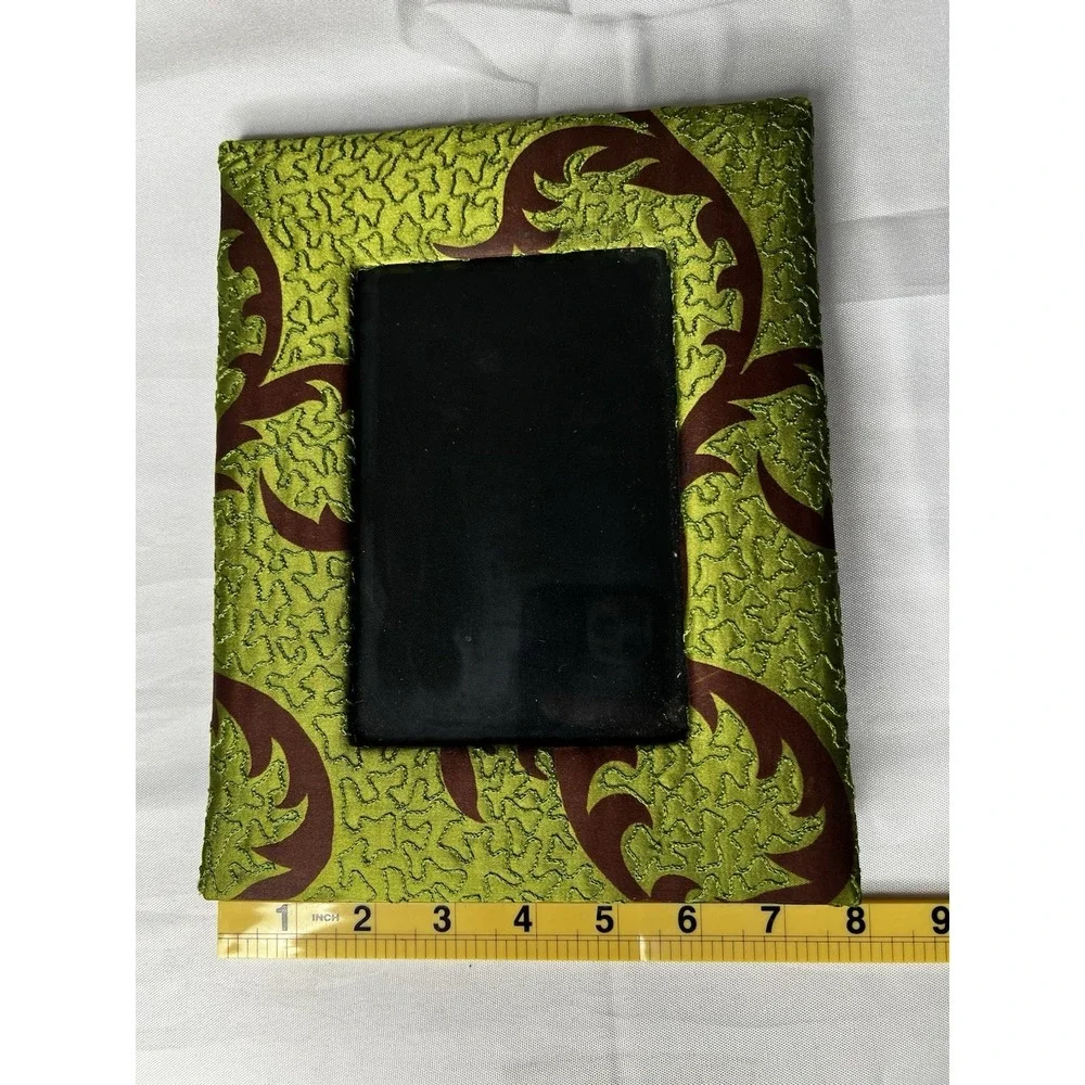Vintage Style Green Brown Damask Fabric Photo Frame 4x6 Boho Tabletop